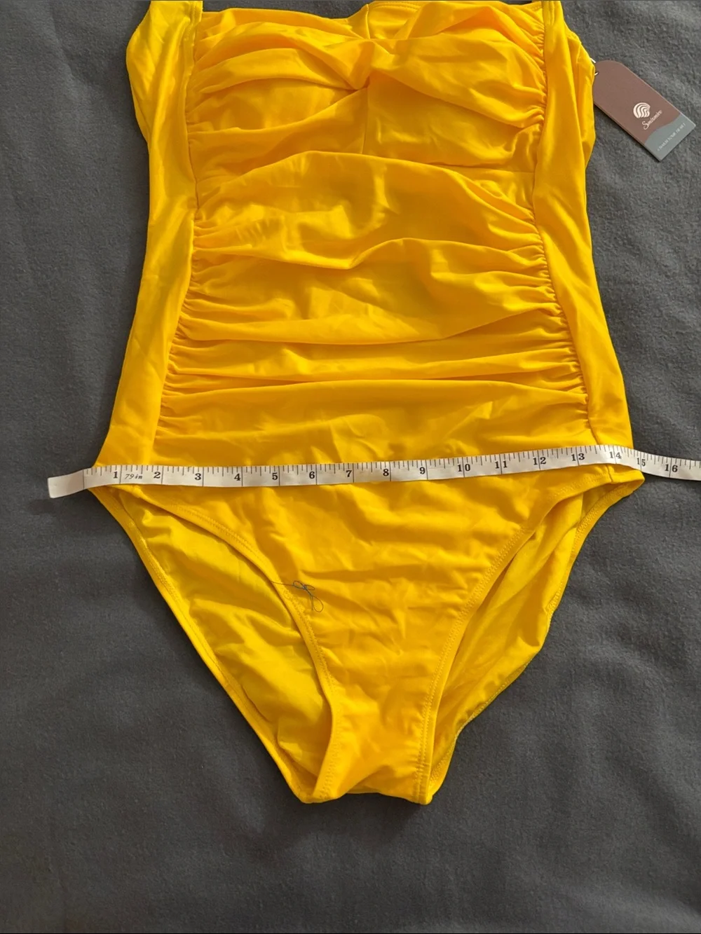 Smismivo Yellow Ruched Halter One Piece Swimsuit Medium NWT